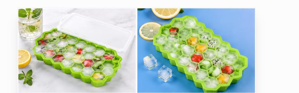 Image of Silicone Ice Cube Tray with Lid, 24 Cube Ice Maker Mould, Reusable Ice Cube Maker for Freezer, Kitchen, Drinks, Cocktails & Juice