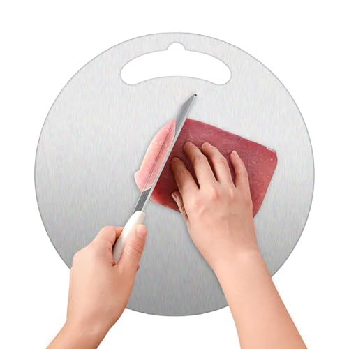 Furtryvl Tabla de cortar carne – Tabla de amasar de acero inoxidable | Tabla de metal de doble cara con mango colgante para ayudar a hornear