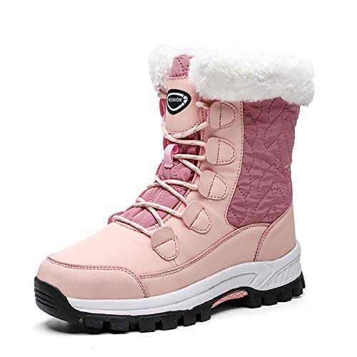 Bigfanshu Bota feminina para neve ao ar livre caminhadas casual pele plus veludo, Rosa, 38 M EU