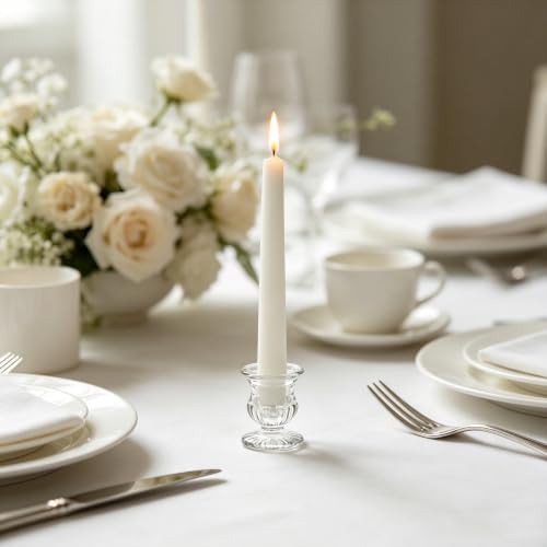 Hosley Set of 24 Glass Taper Candle Holders – Clear Candlestick Holder Set for Weddings, Table Centerpieces, Dinner & Home Décor (2.5” H)