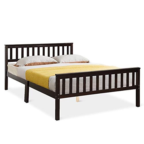 Giantex Deluxe Solid Wood Platform Bed With Headboard & Footboard, 14 Inch Pine Wooden Mattress Foundation, Wood Slats Great Support With Six Legs, No Box Spring Needed, Antique Espresso (Full) #TOP5