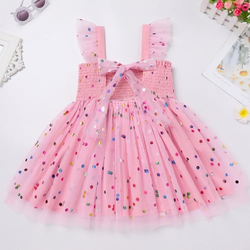 IMEKIS Toddler Girls Birthday Party Dress Boho Backless Floral Confetti Formal Tulle Dresses Cake Smash Photo Shoot4