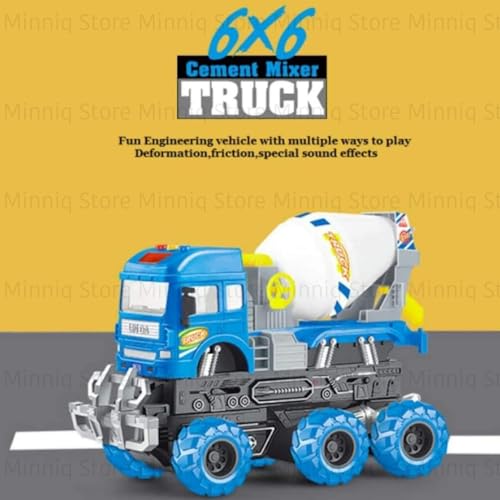 Image of Cement Mixer 6x6 Truck with Lights and Sounds Friction Powered Trailer Model Diecast Truck Toys Best Birthday Gift for Kids (Cement Mixer 6x6 Truck)