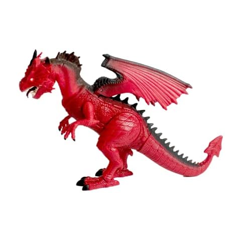 Relsy Robot Dragon Toy - 50cm Walking Dinosaur Toy With Head Shaking & Roaring, Jurassic Robot Dinosaur Toys for Boys Red Dragon Toy Themed With Fleshy Soft Neck Cover