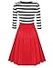 HiQueen Women's Scoop Neck 2/3 Sleeve Casual Swing Dress Navy Style Stripe Dress (XL, Red)
