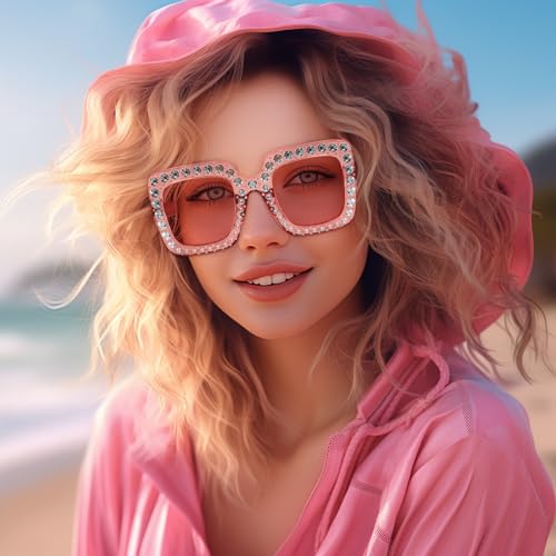 Pibupibu 8 Pack Pink/Hot Pink Sunglasses for Women, Retro Rectangle Square Cateye Oval Heart Sunglasses Party Glasses Set2