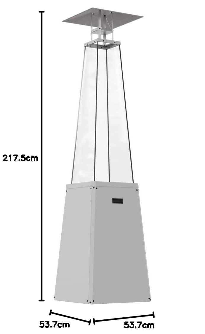 KRATKI Umbrella BS grzejnik gazowy 12 kW do ogrodu, propan, butan G30 / 50 mbar, biała stal i szkło, zestaw z rurą i reduktorem