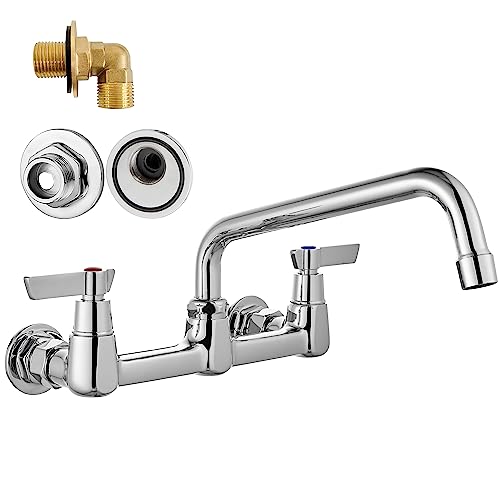 Airuida Wall Mount Utility Kitchen Sink Faucet 2 Handle Wall Mounted Laundry Tap Wall Mounted Sink Faucets 8 Inch Center Commercial Kitchen Faucet Chrome Polish with Adapters 8 Inches Swivel Spout