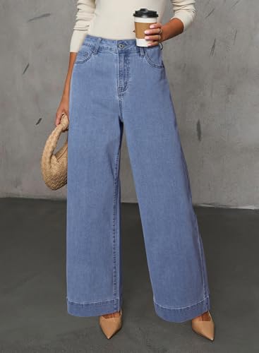Image of Dokotoo Women's Casual High Waisted Jeans Stretch Wide Leg Loose Denim Pant