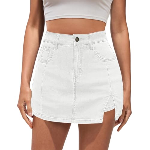 Genérico Falda Pantalón Vaquera Mujer Cintura Alta Elástica Mini Falda Denim con Bolsillos Transpirable Casual Moda Shorts Casual con Abertura Lateral Estilo Y2K