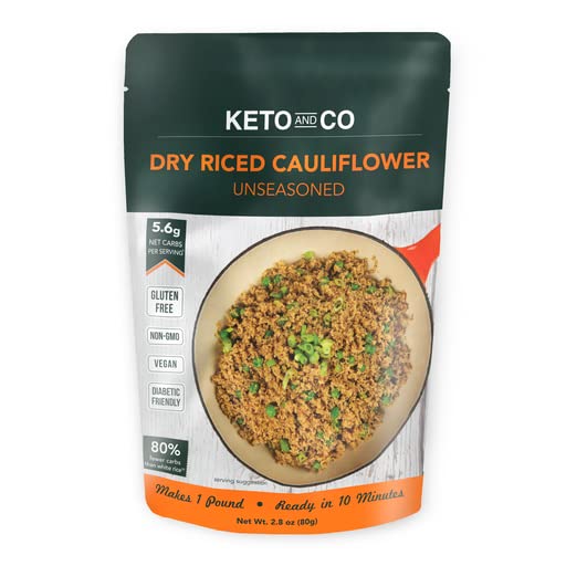Dry Riced Cauliflower by Keto and Co | Unseasoned | Just 5.6g Net Carbs Per Serving | Gluten free, Vegan, Non-GMO, Diabetic Friendly | (5 Servings-Makes 1 Pound)