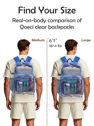 Image of Clear Backpack for School, 17 inch Large Heavy Duty-TPU See Through Bookbag for Boys Girls and Adult, Transparent Backpack With Multi-Pockets for College Work Gym Sport, Blue