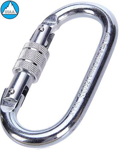 O-Shaped Steel Climbing Carabiner (25kn=5600lb) Screw Lock Spring Gate,CE UIAA Rated Heavy Duty