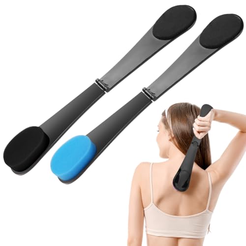LOPHE Aplicador de Espalda Autobronceador, 2 Aplicador de Espalda Plegable sin Rayas, Aplicador de Espalda con Esponja para Hombres y Mujeres, Aplicar Loción Bronceadora y Protector Solar(Azul+Negro)