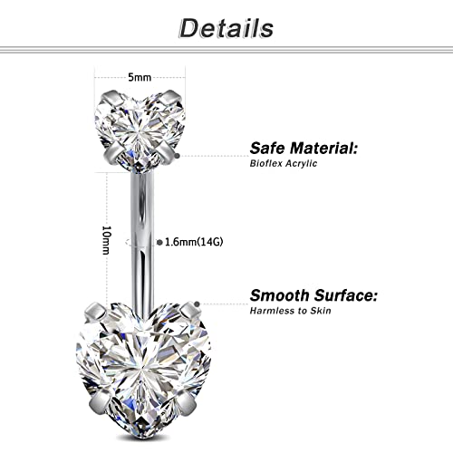 JFORYOU Belly Button Rings Stainless Steel 14G CZ Opal Navel Rings Barbells Women Girls Belly Piercing Jewelry3