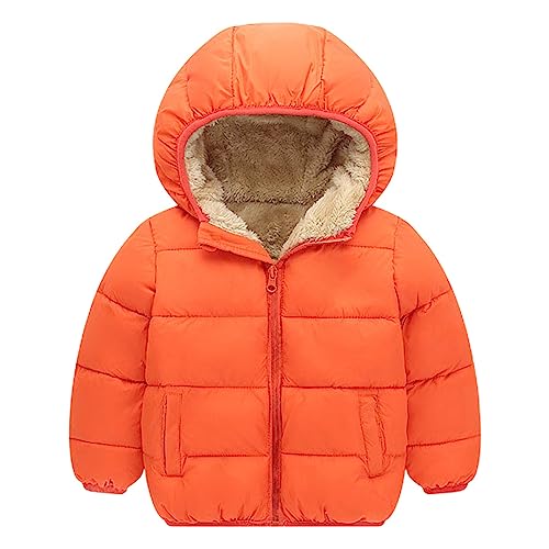 Windproof Fleece Jacket for Toddler 𝗦𝗵erpa Lined Hooded Zip Coat Kids Solid Thicken Outerwear with Pocket