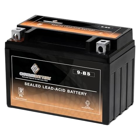 Chrome Battery YTX9-BS Maintenance Free Replacement Battery for ATV, Motorcycle, and Scooter: 12 Volts, 9 Amps, 8Ah, Nut and Bolt (T3) Terminal Cover