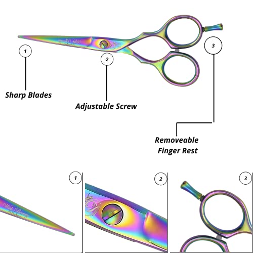 Wishbeauty Professional Sharp Left Hand Barber Scissors 5.5” Lefty Hair Cutting Scissors,Hairdresser Scissors Salon Haircut Scissors Hair Shears for Women Men (Rainbow 5.5" Lefty) - Image 3
