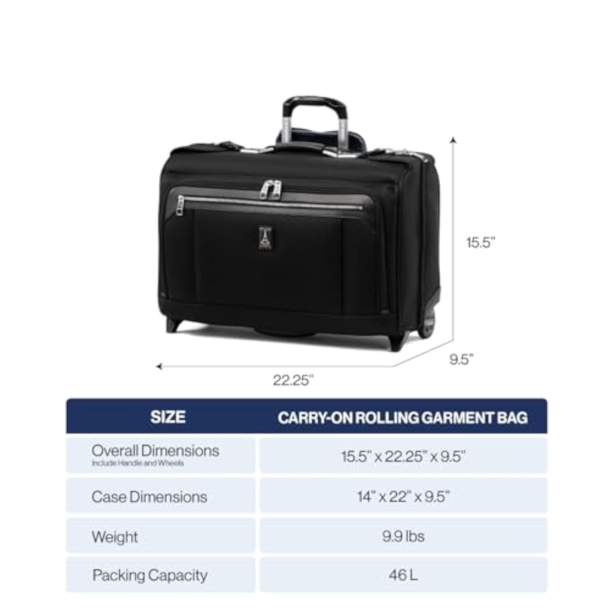 Platinum Elite Carry-On Rolling Garment Bag, Shadow Black