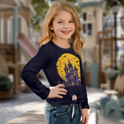 Soft Girls T-Shirt with Front Knot,Loose Stretch Teens Tees,Crew Neck Girls Long Sleeve Shirts3
