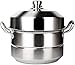 ZWH Pentola a Vapore 2 Livello Steamer Pan Impostato for La Cottura in Acciaio Inox Multifunzione Vaporetti A Induzione Piano di Cottura Gas Universale della Pentola con Coperchio 32 Centimetri