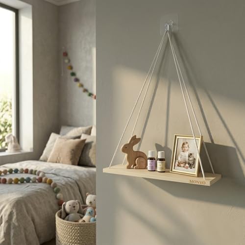 Image of No-Drill Wall Hanging Shelf | Elegant Boho Wall Decor for Plants and Home Decoration, Living Room, Bedroom & Balcony | Handwoven Art Piece