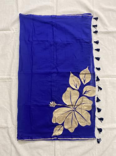 Image of Women's Mul Cotton Saree with Tassels | Soft Mulmul Saree | Woven Stripes & Zari Line | 5.5 Metres - Without Blouse