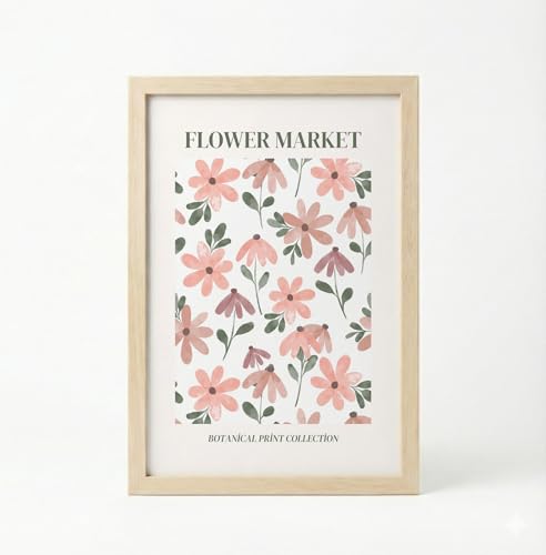 Image of BLINKART Floral Pattern Aesthetic Modern Art Walls With Frame | Natural Wood Texture | Living Room Bedroom Office Wall Decoration | Poster Home Decor Frames Wall Bedroom | 12x8 Inches (D80)