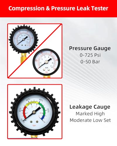 RUIZHI 46tlg Kompressionstester - Druckverlusttester 0-50 Bar | 0-725 Psi, Motortester kompatibel mit Diesel Motoren HDi, TDCi, Kfz PKW LKW M8, M10, M12, M14, M20, M22, M24