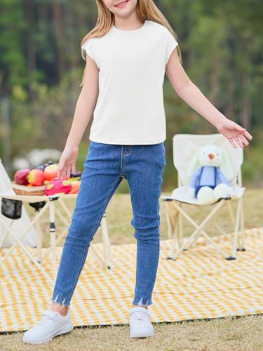 Image of Imily Bela Girls Short Sleeve T Shirts Crew Neck Cap Sleeve Tank Tops Casual Loose Summer Shirt Kids 5-14 Years