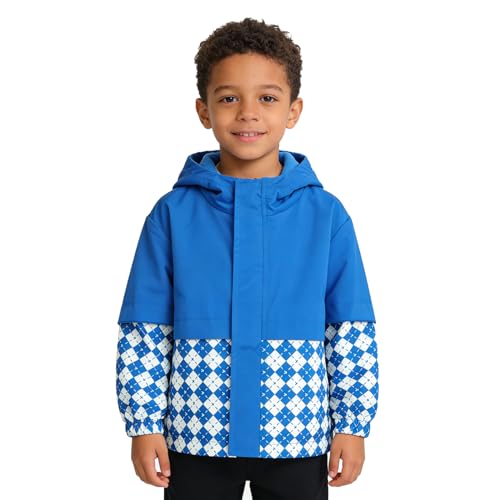 Image of LittleSpring Neutral Boys Girls Reversible Plaid Polar Fleece Jackets with Hooded Waterproof Outerwear