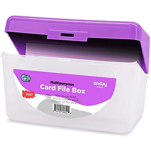 Enday Index Card Holder Purple, 3x5 Note Flash Card Organizer Case, Index Card File w/flip top, Notecard Recipe, Holder, Holds 250 Cards, Also Available in Red, Green, Blue, Grey, Pink (1 PC)