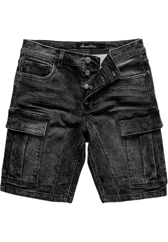 Amaci&Sons Herren Cargoshorts Männer Kurze Bermuda Jeans Hose Regular Fit 7036 Schwarz W29
