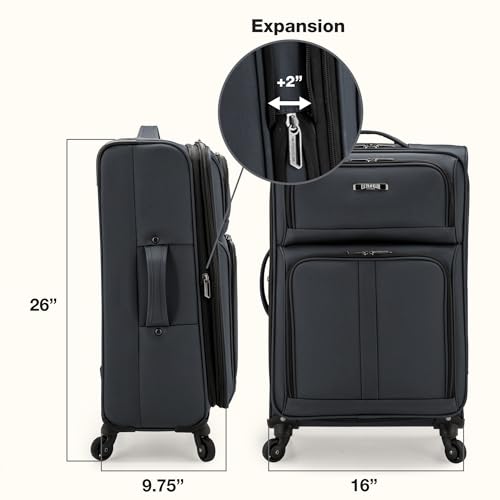 Image of U.S. Traveler Anzio Softside Expandable Spinner Luggage, Dark Grey, Checked-Medium 26-Inch