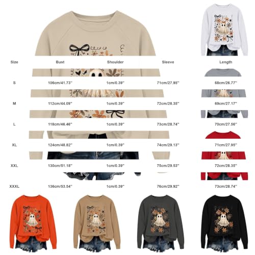 ENCURKUS Halloween Sweatshirt Women Cute Ghost Spooky Season Pullover Tops - image 6