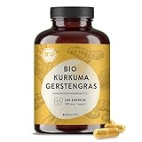 2-MONATSPACKUNG - Bei vier Kapseln pro Tag reicht der Inhalt für gut 2 Monate (je nach persönlicher Dosierung). Goldgelbe Kurkuma (Curcuma Longa) in Kombination mit frischgrünem Gerstengras (Hordeum vulgare) ist eine ausgewogene Ergänzung mit essentiellen Mikronährstoffen und sekundären Pflanzenstoffen.