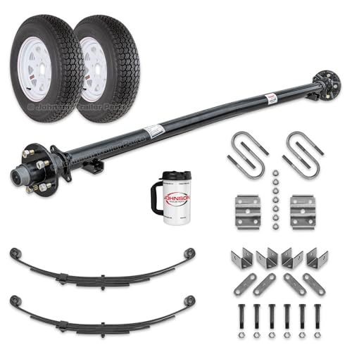 Rockwell American 3,500 lb Idler Trailer Axle Kit – 73” Hubface / 58” Spring Center – Includes Double Eye Springs & ST205/75R15 Radial Tires on 5-Lug Wheels