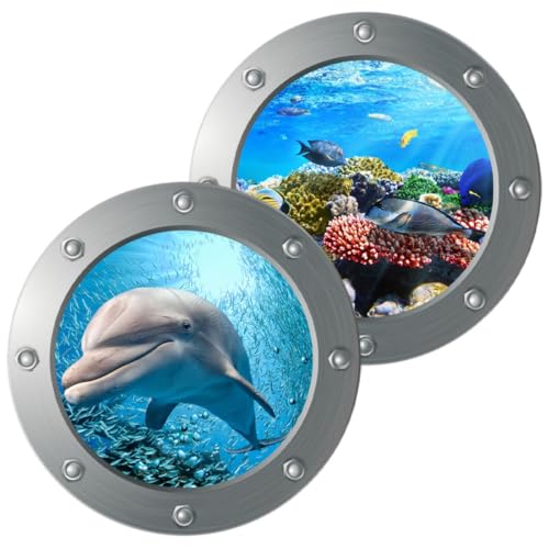 WOFASHPURET Decoración de Habitación Temática Oceánica 2 Pegatinas de Animales Marinos en PVC 3D para Paredes de Cocina y Dormitorio