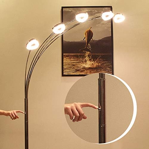 Depuley Depuley Led-vloerlamp met 5 koppen, 330 graden, verstelbaar en flexibel, van zilverkleurig metaal, leeslamp, 175 cm, schakelaar, warm 3000 K, 1600 lm, 5 x 4 W, voor woonkamer, kantoor, slaapkamer photo 3
