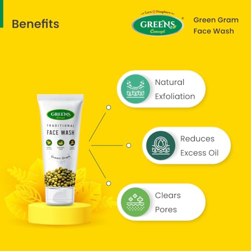 Image of Green's Concept Traditional Green Gram Exfoliating Face Wash, 120ml | Natural Moong Dal Face Wash for Brightening & Tan Removal | Herbal Cleanser for Dead Skin & Blackheads