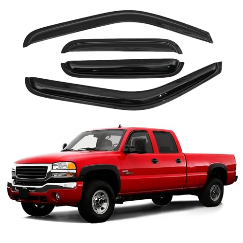 Image of Canvcle Silverado Rain Guards - Window Visors for Chevrolet /Chevy Silverado /GMC Sierra 1500 2500 3500 Classic Body 2001-2007, Outside-Mount Window Wind Deflectors for Sierra Accessories, Vent Visors