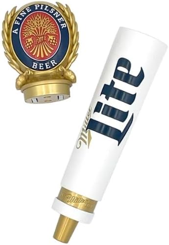 Miller Lite Signature Fine Pilsner Beer Draft Handle, White and Gold, Professional Bar Tap Equipment - Full Size - 2025 Edition