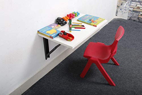Image of INVISIBLE BED Wall Mounted Engineered Wood Foldable Study Table with Free Wallshelf-Activity, Games, Bedside Laptop Folding Table (Glossy Finish White - 23.6 inch x 14.9 inch)
