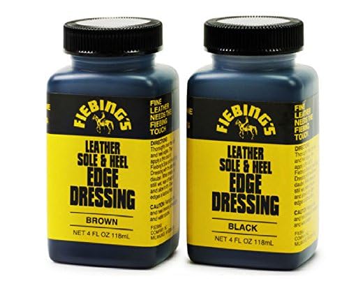 Fiebing's Leather Sole & Heel Edge Dressing (2 Pack Black & Brown, 4 oz Each) - High Gloss Shoe Dressing for Leather Soles and Heels - Provides a Protective, Glossy Finish - Includes Brush Applicator
