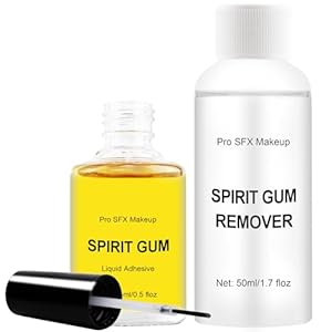 Spirit Gum Adhesive And Remover Combo Kit(0.5 Fl Oz), Professional Liquid Adhesive and Remover, Special Effects Makeup Face Body Prosthetics Glue, SFX Mkaeup Kit For Halloween Costume Theatre