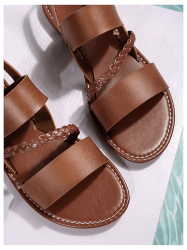 GORGLITTER Women's Leather Open Toe Braided Ankle Strap Sandals Dressy Summer Beach Vacation Flat Sandals 20253