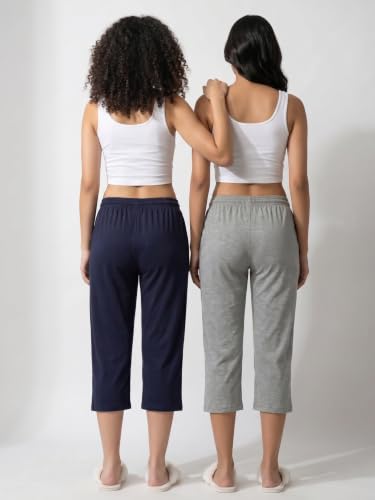 Image of Fflirtygo Women's Cotton Plain Calf Length Capri | Nightwear Short Pyjama | 3 /4th Solid Pyjama Pant | Regular Fit Casual & Lounge Wear Capri Combo (Pack of 2)