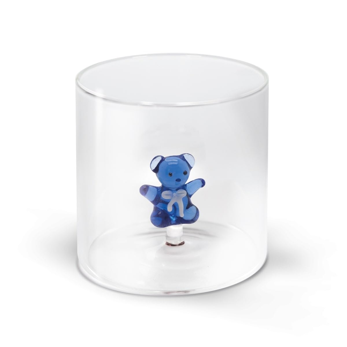Vaso de vidrio WD Lifestyle con osito azul interior para desayunos y cenas divertidas