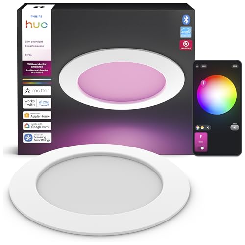 Image of Philips Hue Slim Downlight, Recessed LED Ceiling Light 1-Pack, 1200 lm, 6-inch, Canless Design, Full-Spectrum Daylight 1000K-20000K, Ultra-Low Dimming, Precise Color, Smart Lighting, White