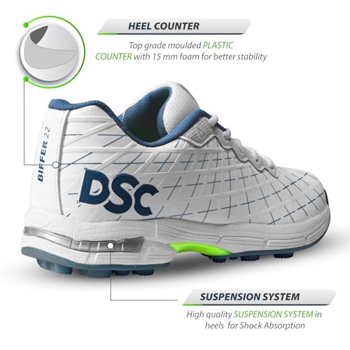 DSC Biffer 22 Cricket Shoes | Color: Grey | Size: 7 UK/ 8 US/ 41EU | for Men & Boys | Material: Faux Leather | Breathable and Supersoft | High Grade Rubber